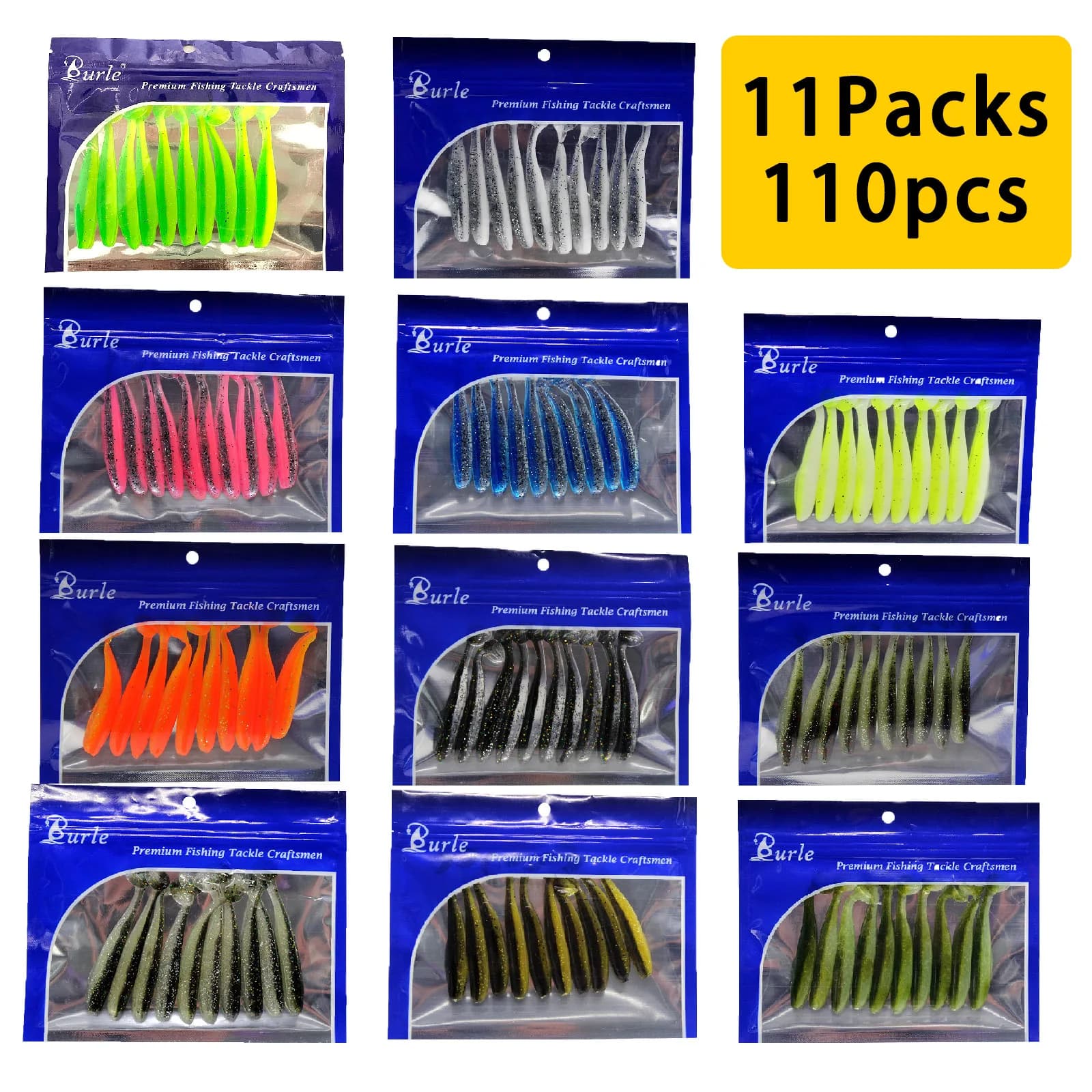11 confezioni/110 pezzi esche da pesca morbide per spigola, esche da pesca con coda morbida, kit esche da pesca per trota rossa
