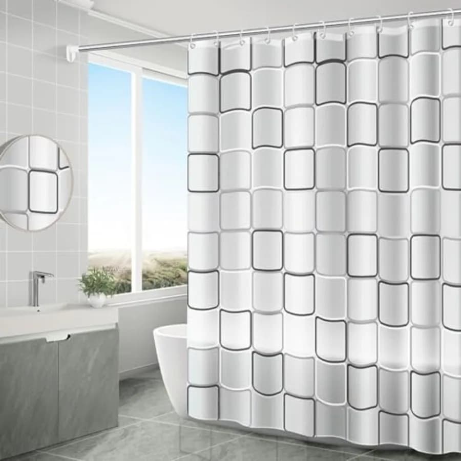Fodera per tenda da doccia con 12 ganci in plastica Fodera per tenda da doccia in plastica da 72x72 pollici per stalla doccia Vasche da bagno Tende da bagno