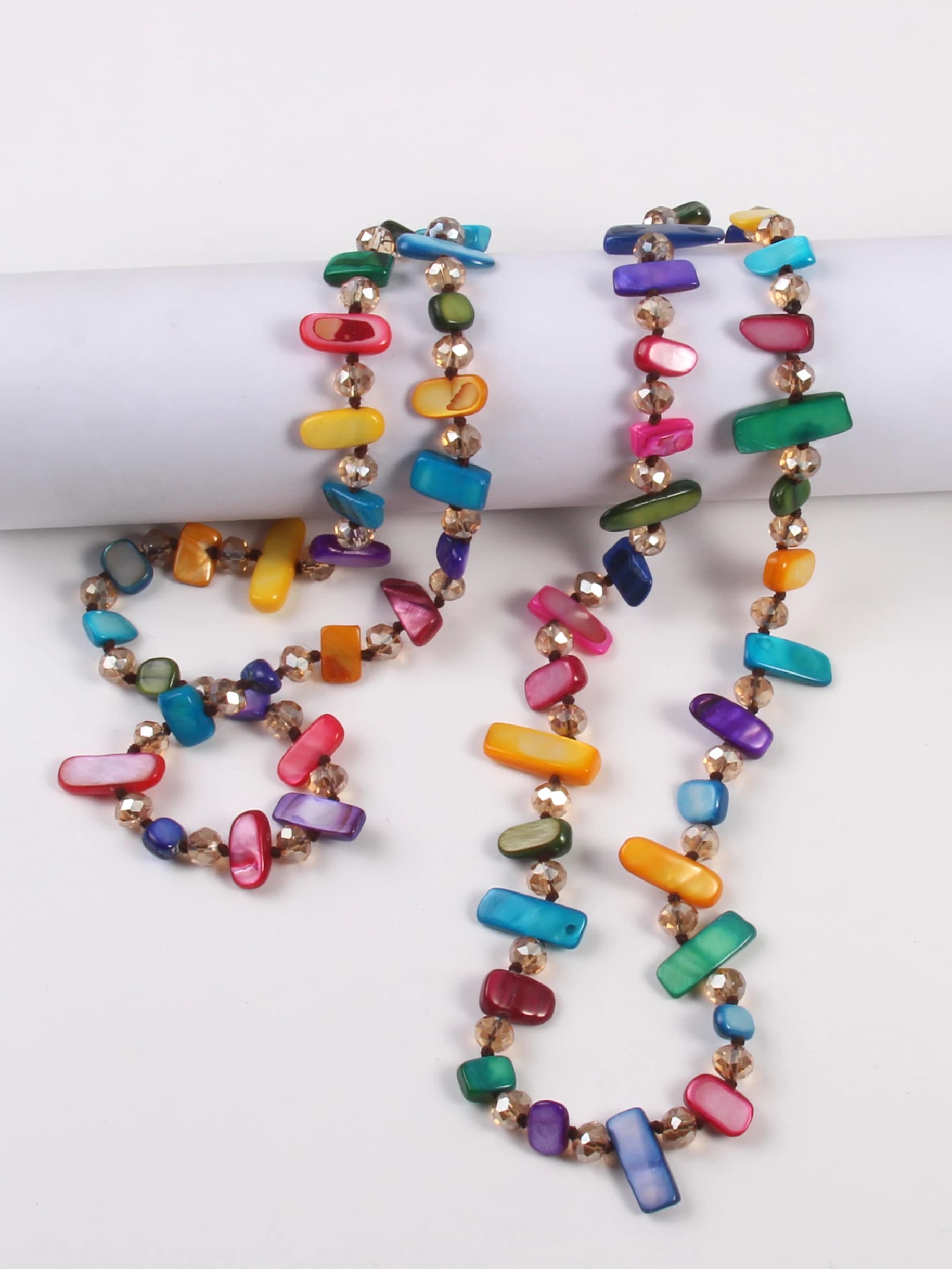 Necklace with crystals and shells color rainbow Halsband long fashionable knotted for woman's gift