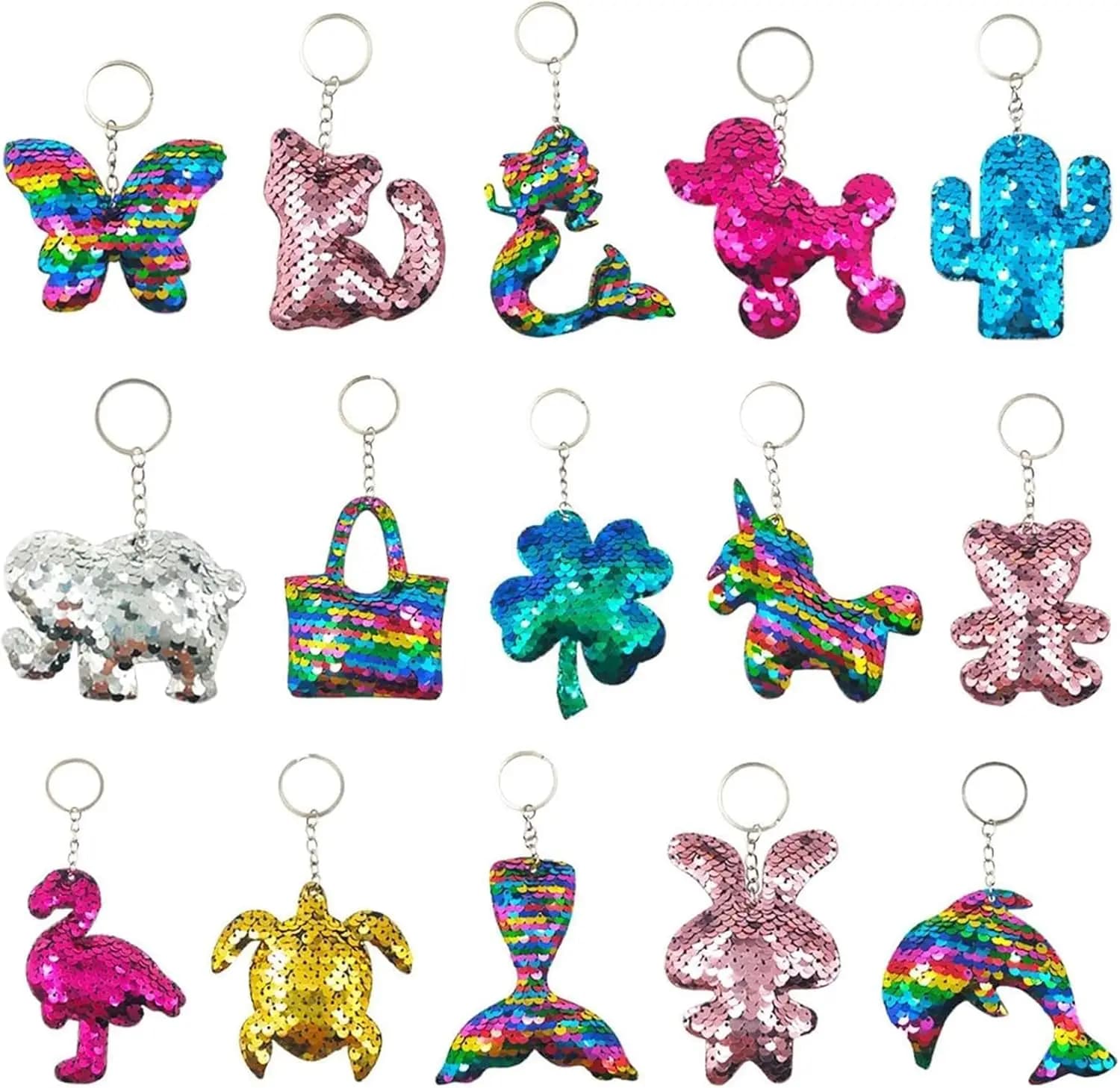 15 Pezzi Portachiavi con Paillettes Reversibili per Bambini e Ragazze, Ciondoli per Zaini a Tema Unicorno e Sirena, Premi per la Classe
