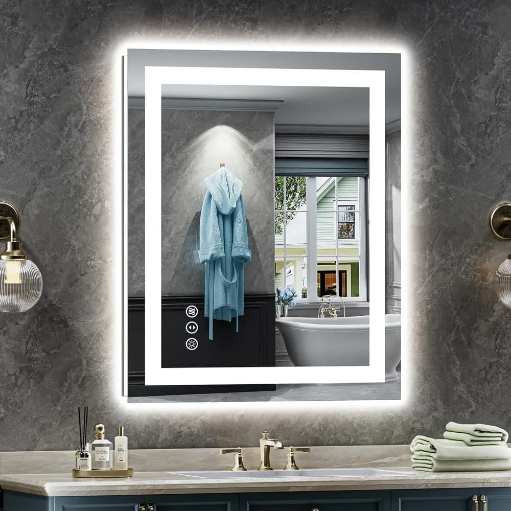 Specchio da bagno a LED da 24x32 pollici con antiappannamento, luci dimmerabili, funzione di memoria, vetro temperato infrangibile