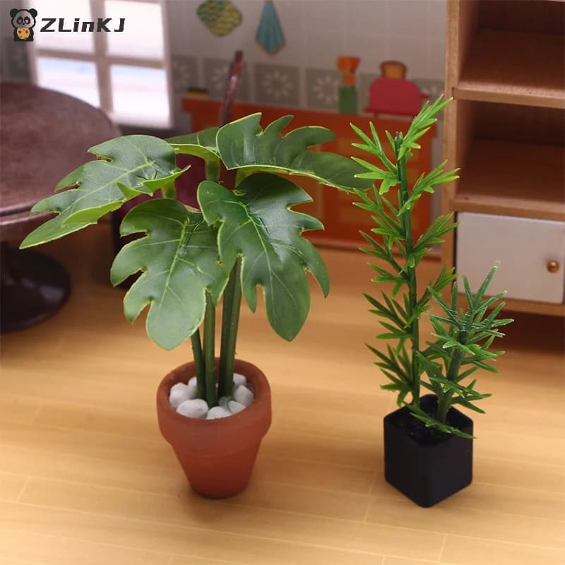 ▶ 1 pcs 1:12 doll house simulation plant green pot pattern doll house decoration micro landscape garden scene ornamentation