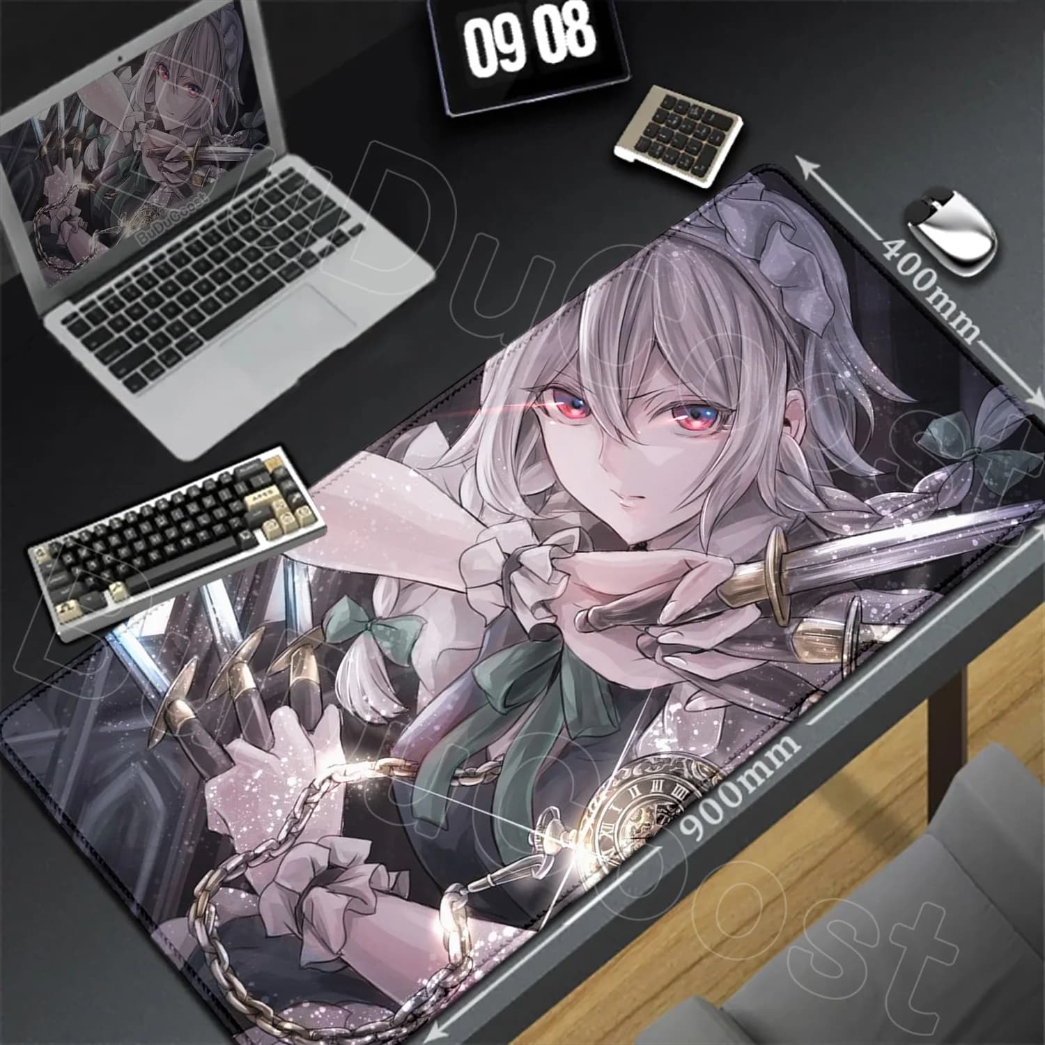 Tappetino per mouse Izayoi Sakuya TouHou HD, tappetino da scrivania per gamer, tappetini per mouse, tappetino per tastiera per laptop, tappetino da scrivania XXL grande, organizer e vassoi da scrivania