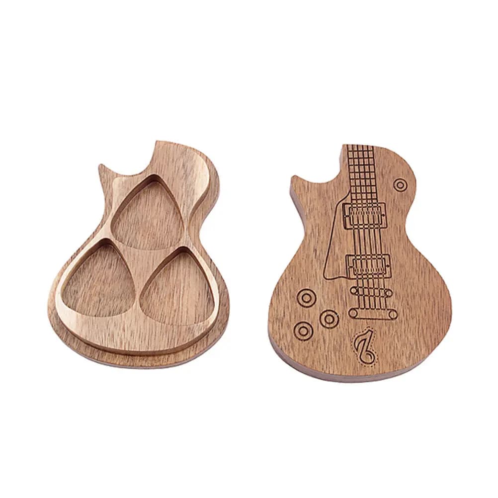 1 Pezzo Custodia Artigianale in Legno per Plettri da Chitarra, Contenitore Compatto, Regalo Ideale per Amanti della Musica, Marrone Chiaro