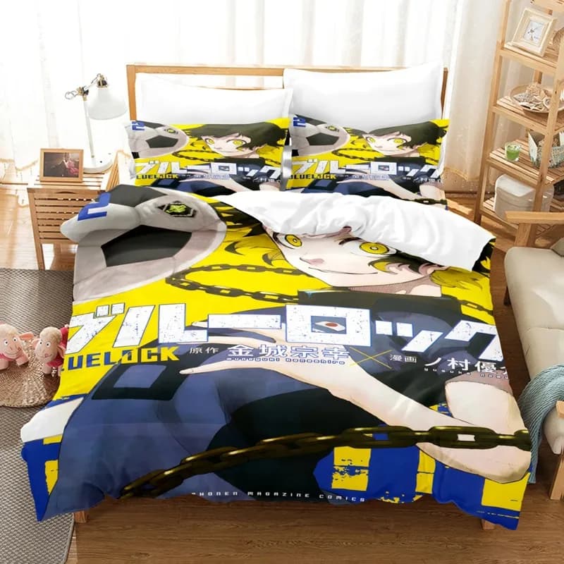 Cartoon BLUE LOCK Bedding Set Cartoon Anime Three-piece Set Adult Boys Bedroom Duvetcover Sets 3D Kawaii Colcha De Verano Cama