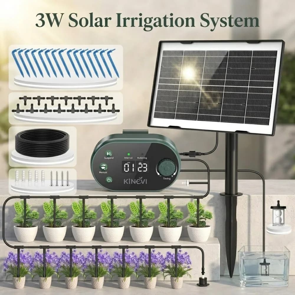 Sistema di irrigazione solare con 22 modalità di temporizzazione, sistema di irrigazione fai-da-te facile da installare con 15 ugelli a goccia e tubo da 15 m ecc. per piante da giardino e ortaggi