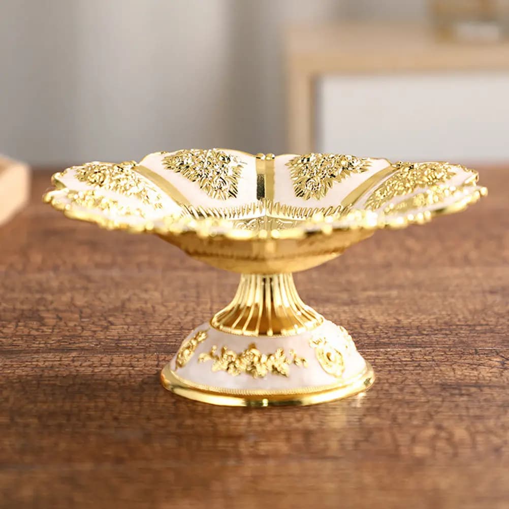 Vassoio Decorativo Premium in Metallo Dorato per Frutta e Snack, Ideale per Feste di Compleanno, Matrimoni, Hotel, Esposizione di Frutta Secca