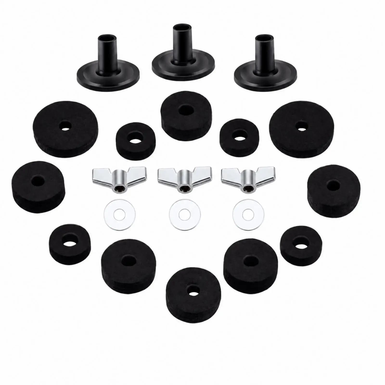 Drum Cymbal Mounting Kit with Black Felt Pads Sleeves and Wing Nuts for Standard Size Drum Hardware