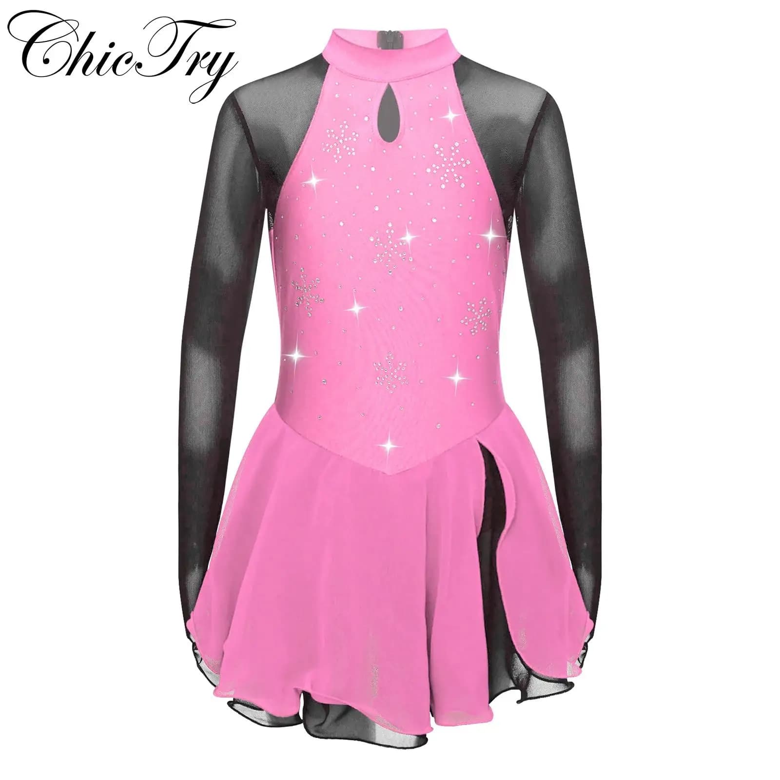 Body a maniche lunghe per bambina con gonna abito da ballo ginnastica allenamento Dancewear Costume da pattinaggio su ghiaccio per bambini