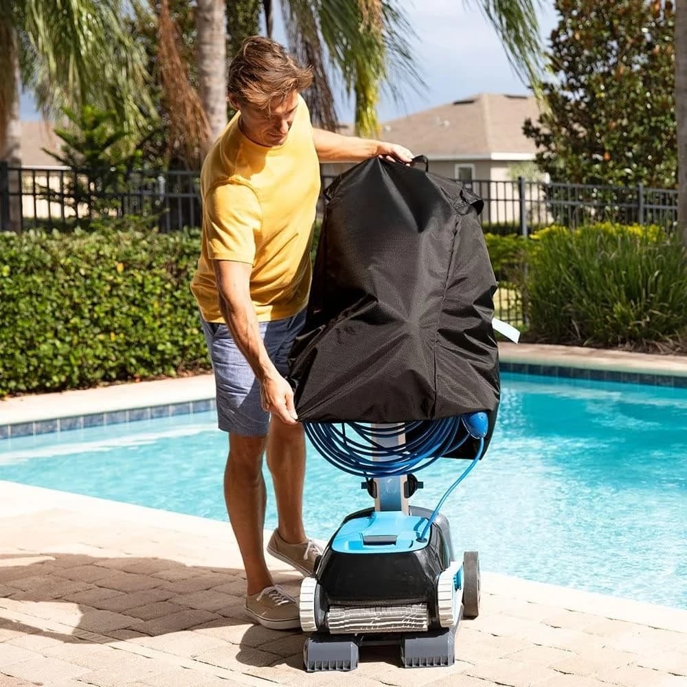Robot aspiratore per piscina con carrello e copertura, pulitore automatico per piscine interrate fino a 33 piedi, nero