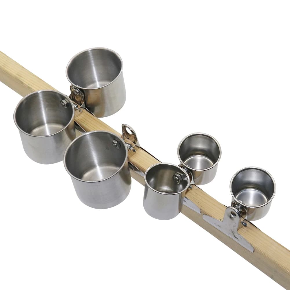 Mangiatoia per uccelli in acciaio inossidabile per animali domestici Doppia tazza/Tazza singola con clip Mangiatoia per pappagalli Rotonda Birdhouse Cibo Acqua potabile Ciotola per alimentazione