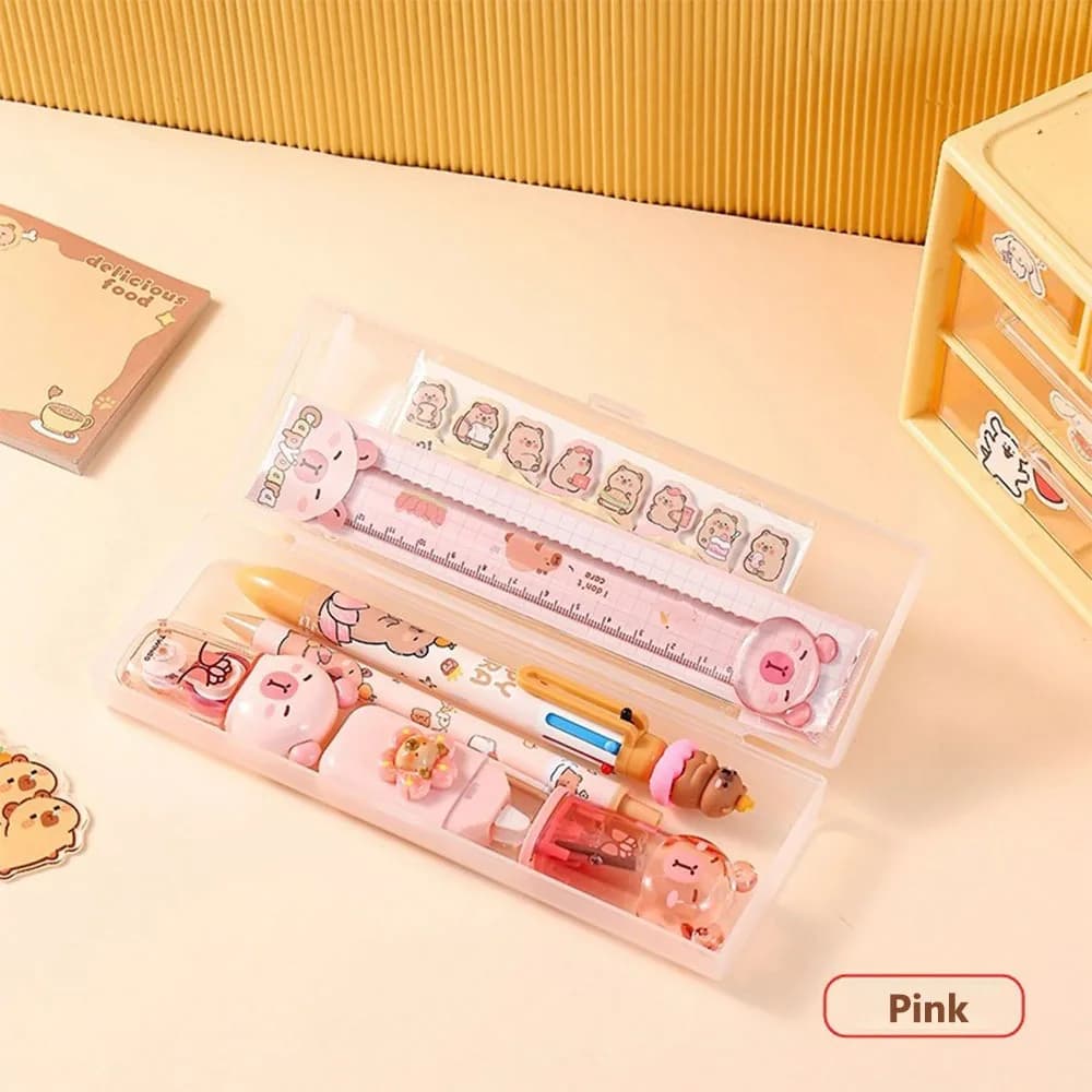 Set di cancelleria 8 in 1 per cartoni animati Capibara con astuccio per matite Penna gel Temperamatite Regalo per il ritorno a scuola
