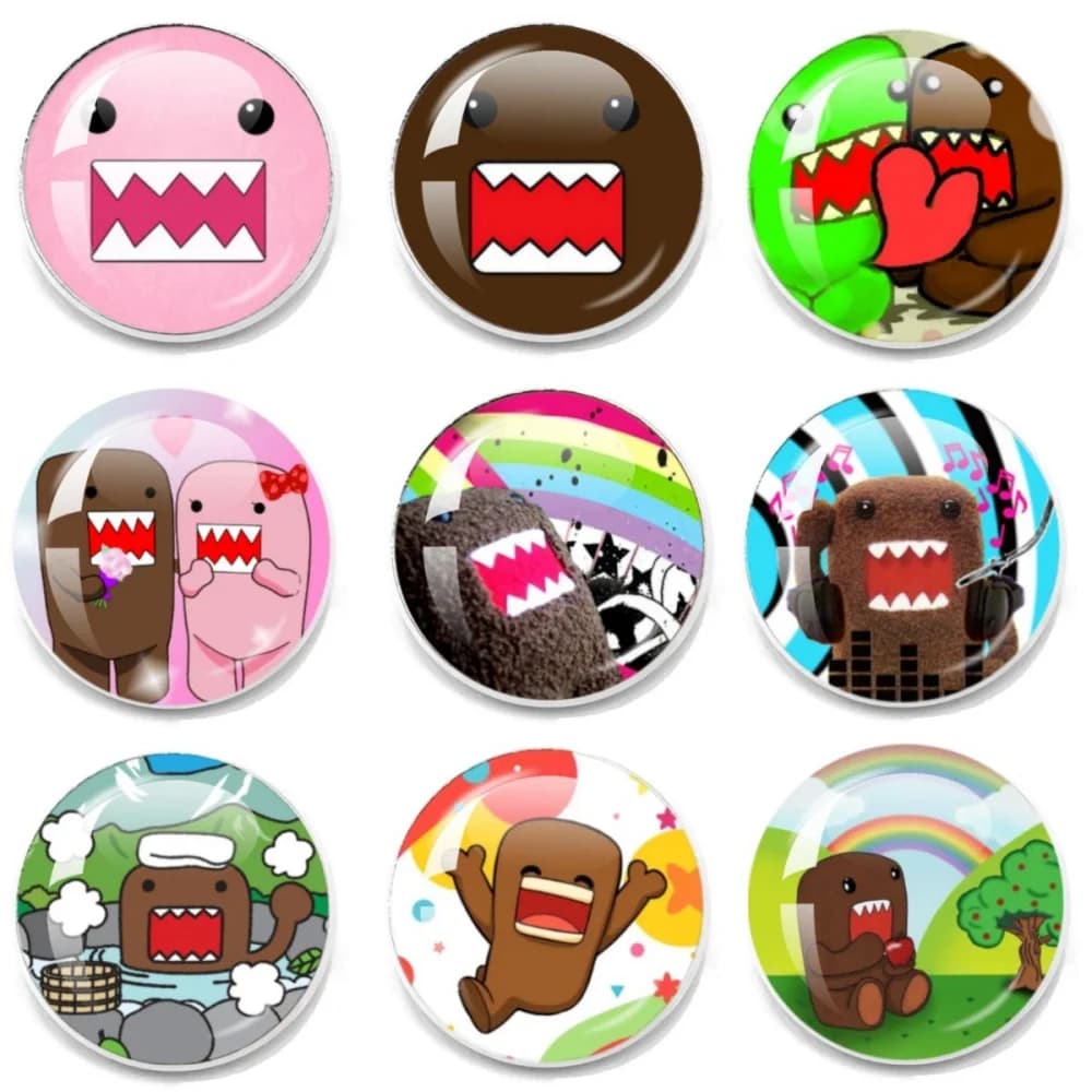 Spilla in vetro con cabochon a forma di mascotte dei cartoni animati Domo, simpatica e divertente, per zaino, gioiello, regalo per i fan, decorazione