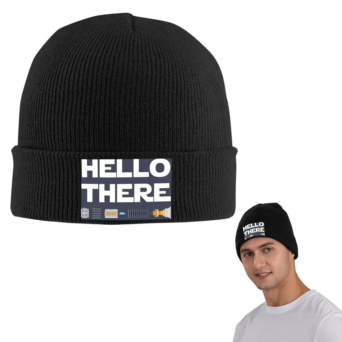 Hello There Warm Knitted Cap Fashion Bonnet Hat Autumn Winter Outdoor Beanies Hats for Unisex Adult