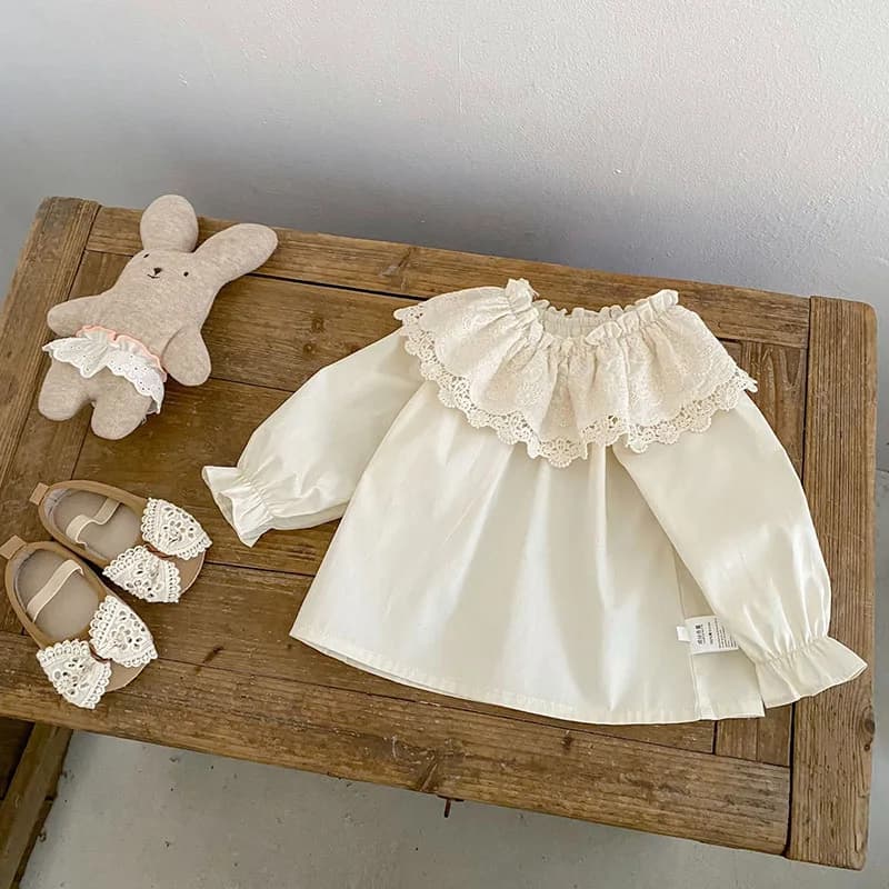 MILANCEL Nuova maglietta primaverile per bambini 9M-6T con colletto in pizzo, camicia in cotone per ragazze, dolce, sottile, versatile, abbigliamento per bambini, top per neonati