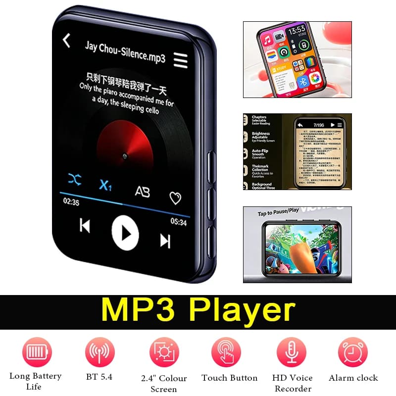 Portable MP3/MP4 Player with 3.2-inch Touch Screen Bluetooth HIFI Music Player Radio Speaker Student Music Player E-book Reader