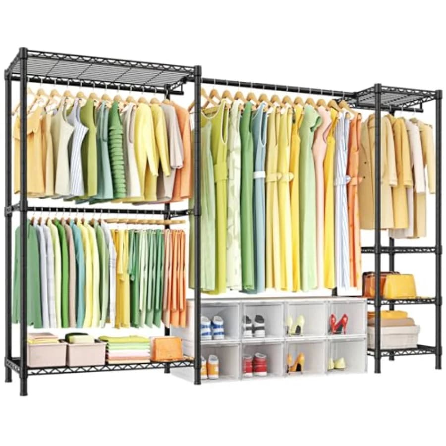 Appendiabiti E10 con Asta Estensibile, Stand Appendiabiti Autoportante per Appendere Vestiti, Sistema Organizzatore Armadio Regolabile