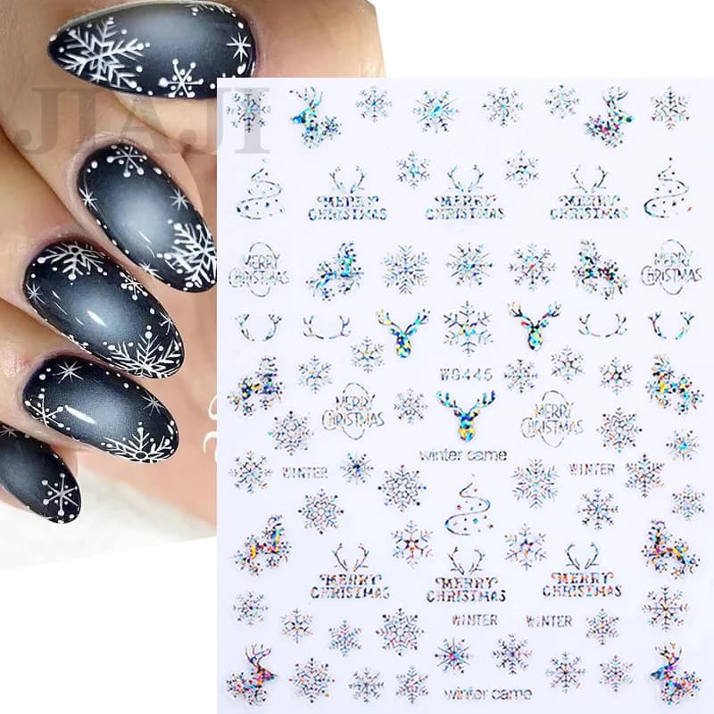 Adesivi natalizi per unghie argento oro motivo fiocco di neve decalcomanie per Nail Art cursori invernali per ciondoli per unghie adesivi per unghie involucri