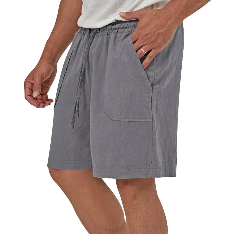 2024 Summer Fashion New Summer Men's Solid Short Casual Shorts Drawstring Breathable Beach Pants Cotton linen Sports Shorts