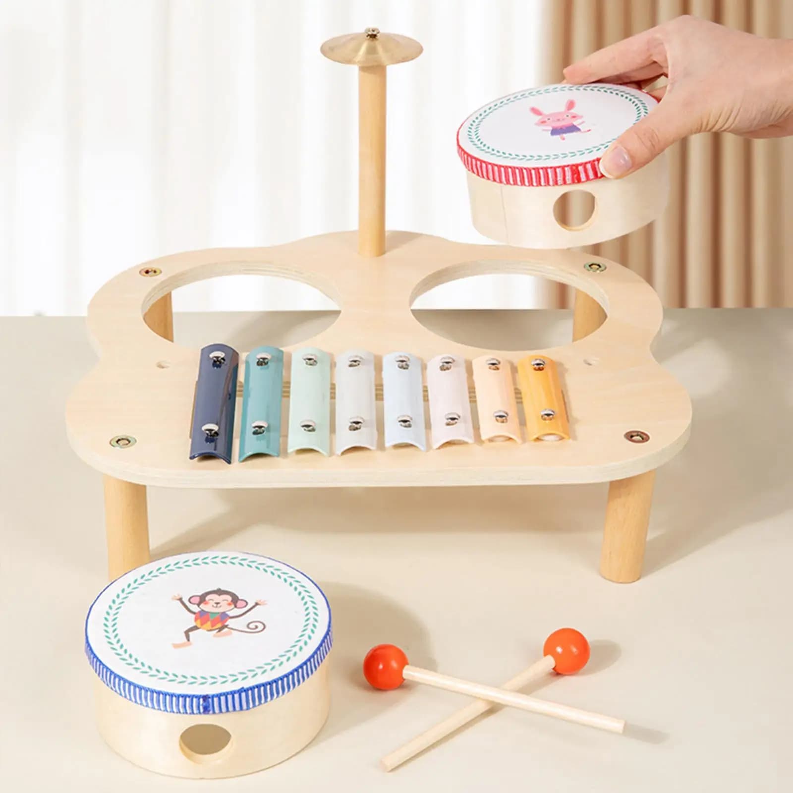 Giocattolo musicale per bambini Tavolo musicale Giocattoli musicali per principianti Strumenti a percussione Set di batteria per bambini per regali di compleanno Ragazze Ragazzi Baby