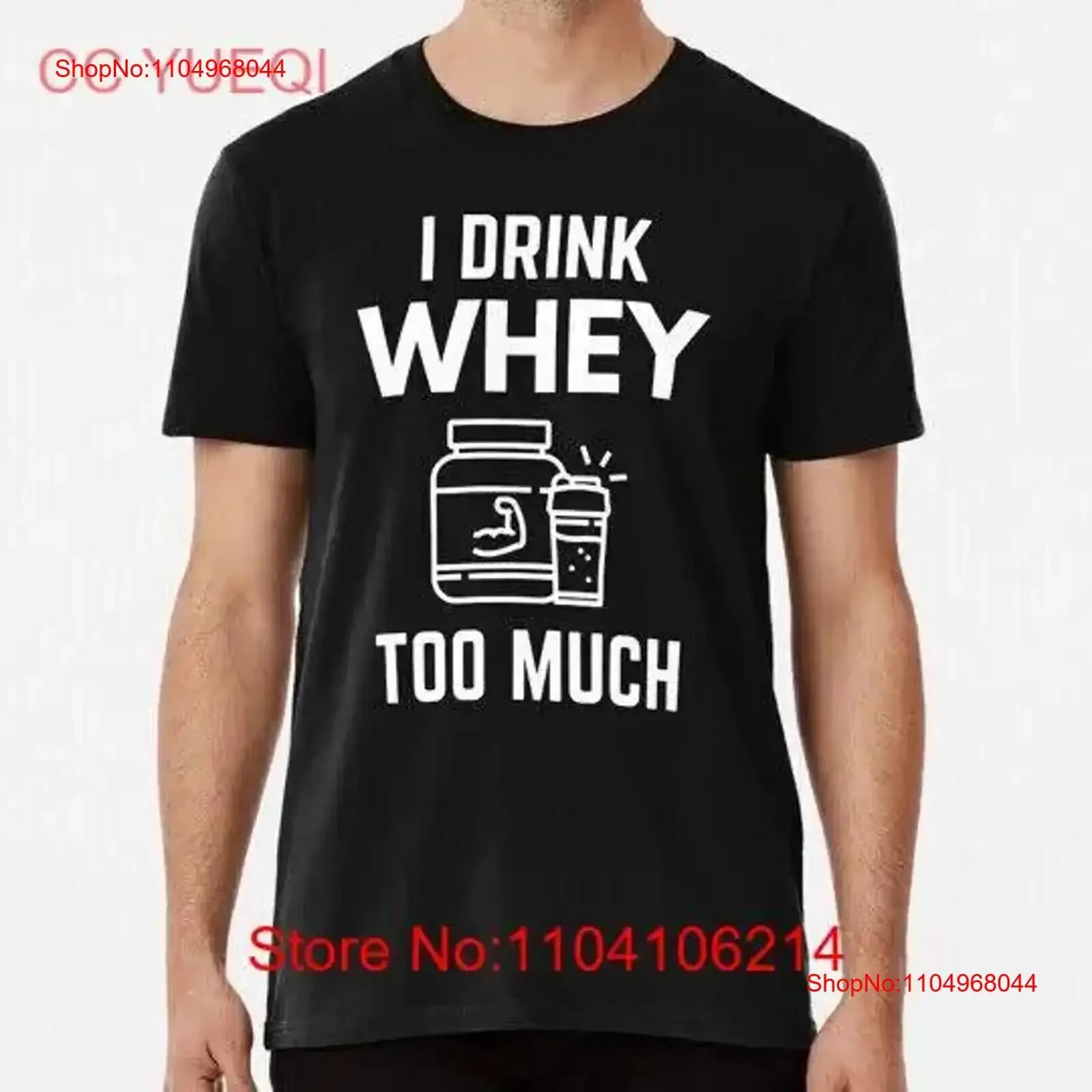 Maglietta vintage traspirante con stampa divertente 'I Drink Whey Too Much Protein Powder Shakes' dalla taglia S alla 5XL, prodotta negli USA, per l'uso quotidiano.