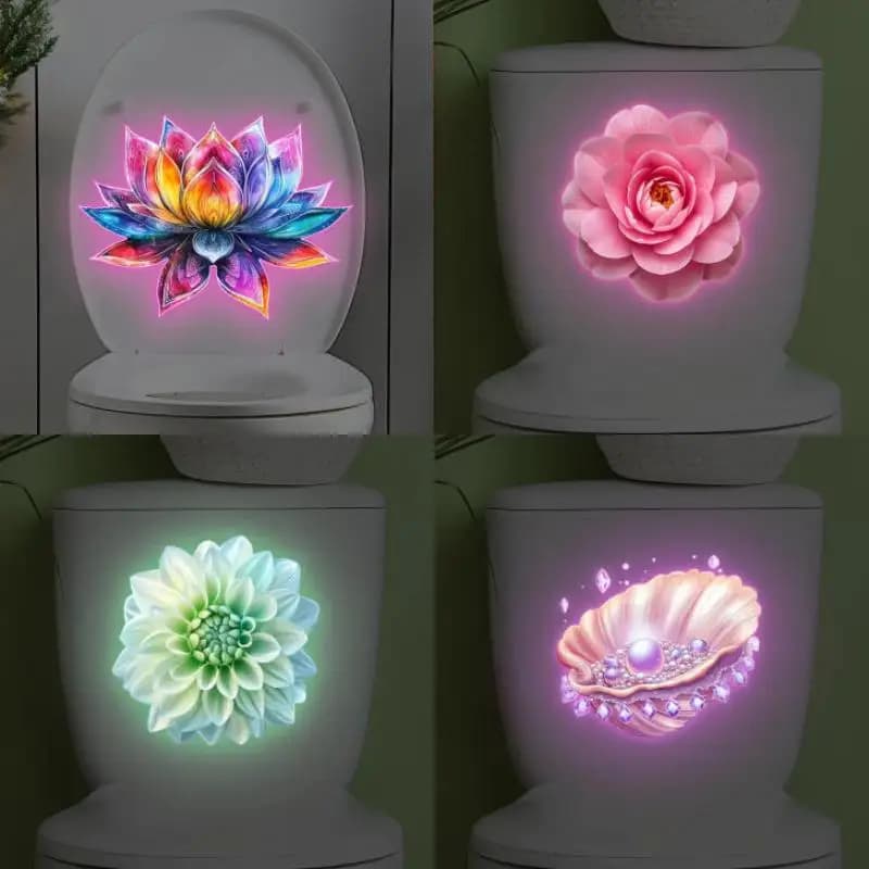 Adesivo per WC luminoso per bagno Luce notturna Loto Adesivo per coprisedile per WC Adesivo autoadesivo in PVC impermeabile Decorazioni per la casa