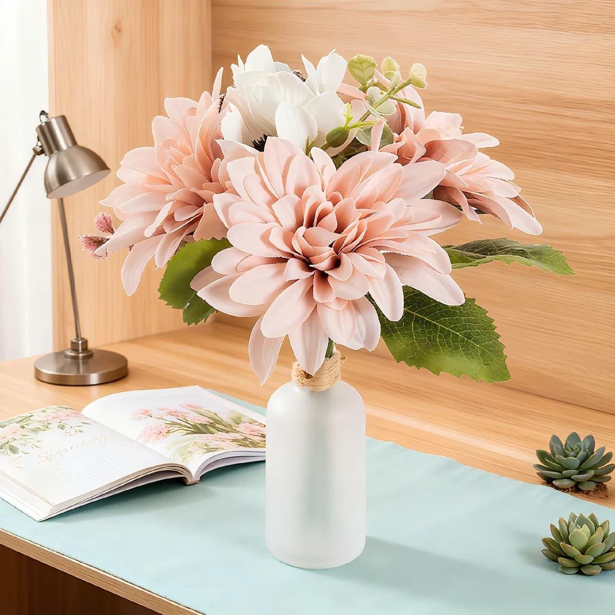 Ghirlanda di Fiori Artificiali Dalia e Camelia per Matrimoni, Bouquet da Sposa, Decorazione per Casa, Tavolo, Giardino, Feste, Ghirlanda Fai-da-Te, Confezione Regalo