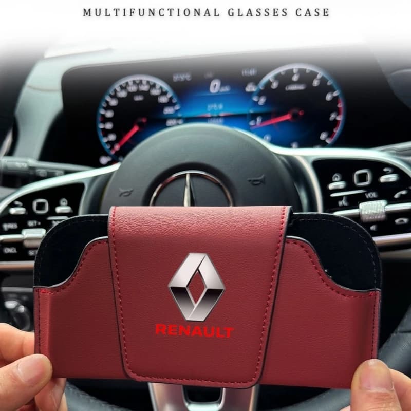 Car Logo Glasses Case Sun Visor Sunglasses Card Organizer Box for Renault Clio Megane Trafic Captur Master Logan Kangoo Duster