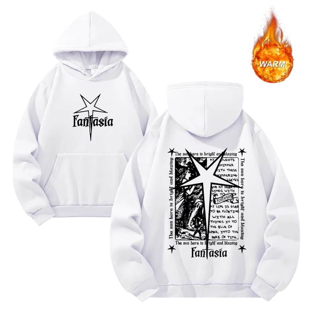 Men's Retro Star Print Hoodeds Loose Fit Thickened Pullover Sweatshirt For Autumn And Winter Suitable For Casual Commute