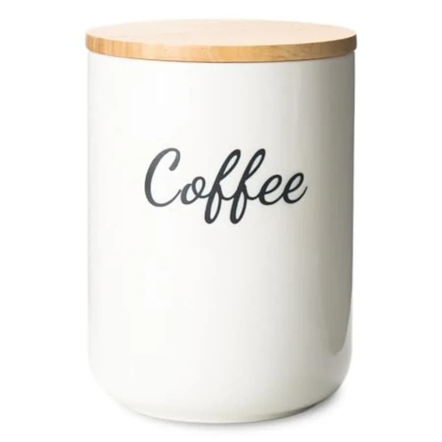 Contenitore in Ceramica con Coperchio, Barattolo Grande da 40 Oz, Vaso per Conservazione Alimenti, Bianco con Scritte Nere
