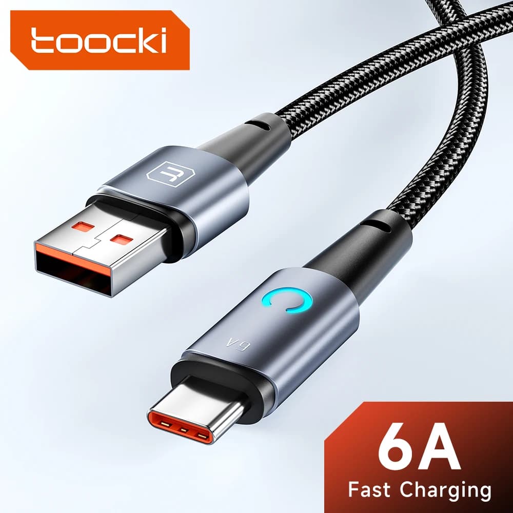 Toocki 6A Cavo USB a Tipo C Cavo per Samsung S21 S22 Ultra LED PD66W Caricatore per telefono a ricarica rapida Cavo USB C per Xiaomi Huawei