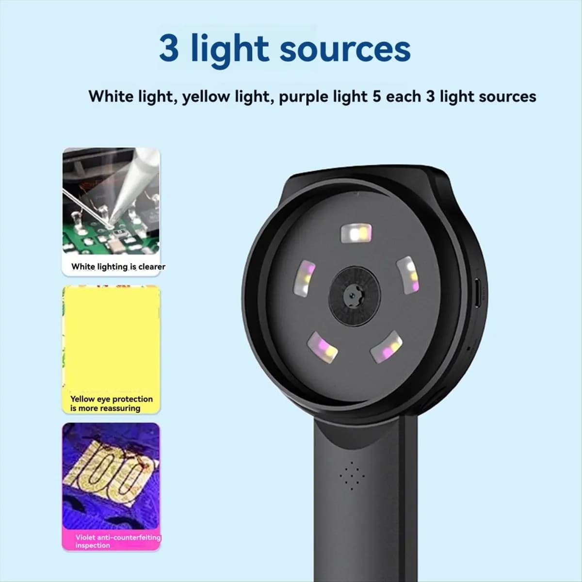 Microscopio digitale portatile Schermo IPS da 2,8 pollici Lente d'ingrandimento digitale portatile 2MP Luci 15LED integrate