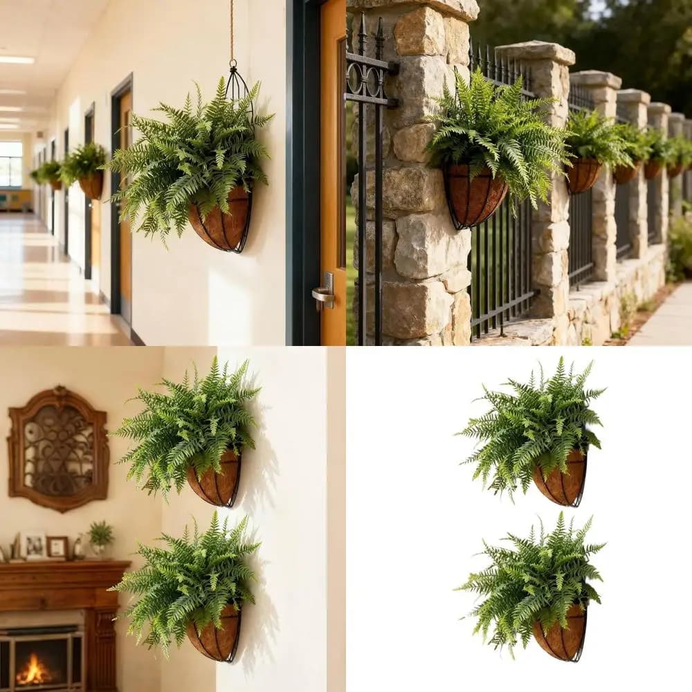18 Boston fern artificial suspended, realistic outdoor plant for porches, courtyards, balconies, gardens (2, green)