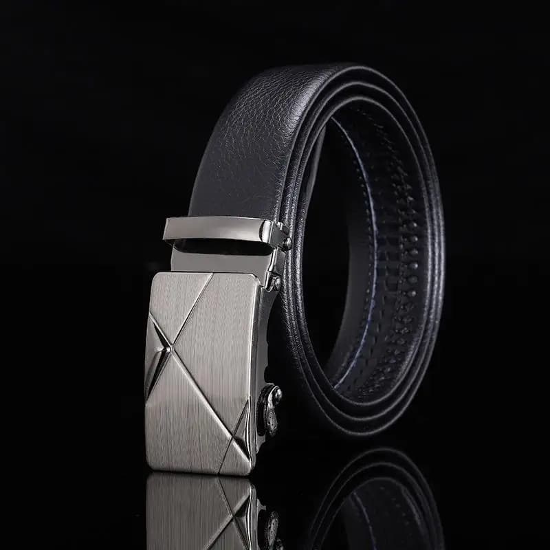 PU Leather Automatic Buckle Mens Belt Business Casual Classic Style Adjustable Waist Strap Office Daily Use Essential