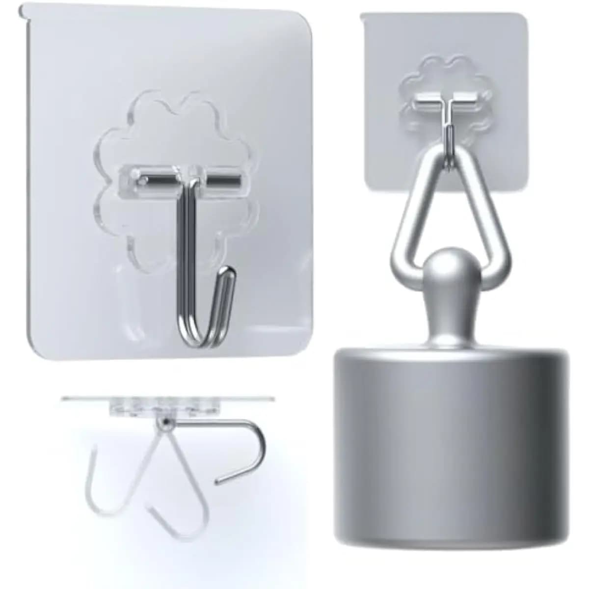 Adhesive Wall Hooks Heavy Duty 50LB Clear Hook 24 Pack for Hanging