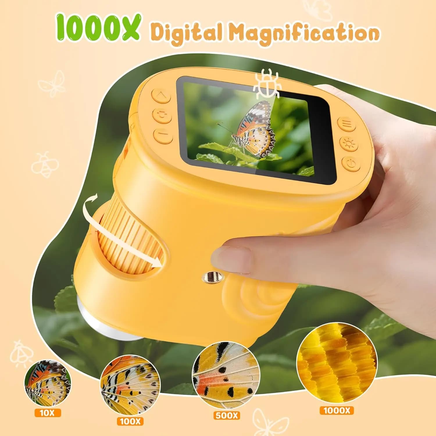 Microscopio digitale portatile 1000X per bambini Schermo HD da 2 pollici Lente d'ingrandimento per insetti biologici per bambini Mini microscopi portatili regalo