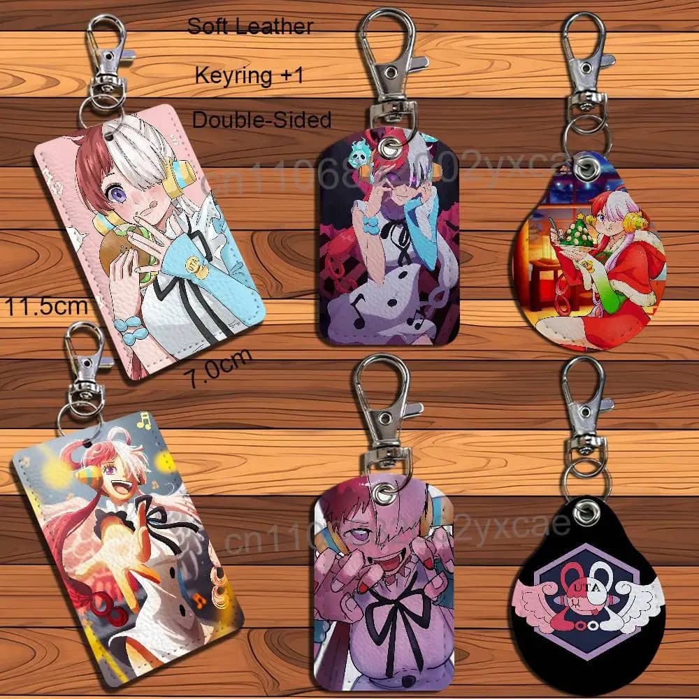 Anime enthusiast New Genesis Uta Rectangle ID Card Case Keychain Access Card Bag Tag Ring Leather Card Holder Key Ring Access
