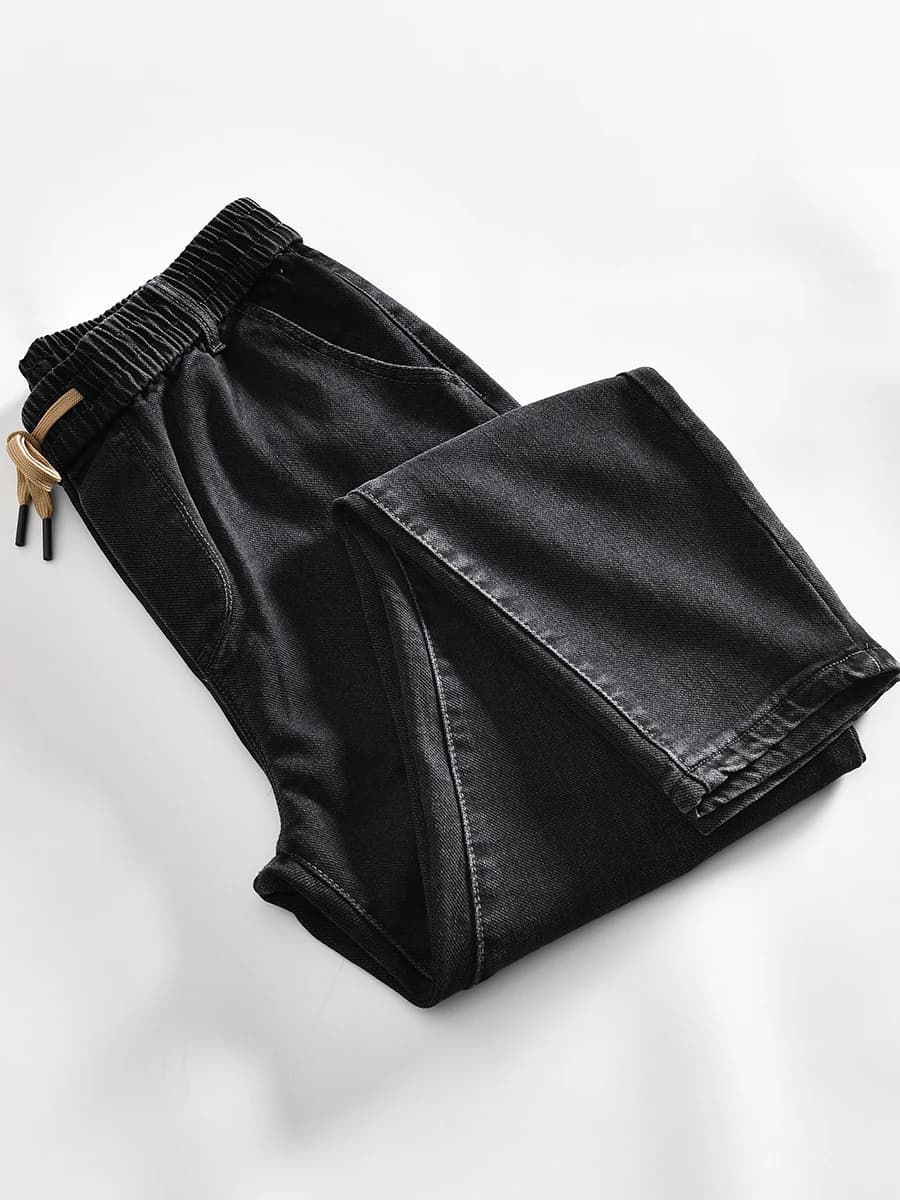 Retro Color Loose Fit Straight Leg Jeans Elastic Waist Men's Denim Jeans Youthful Trend Cotton Stretch Fabric Autumn Wear