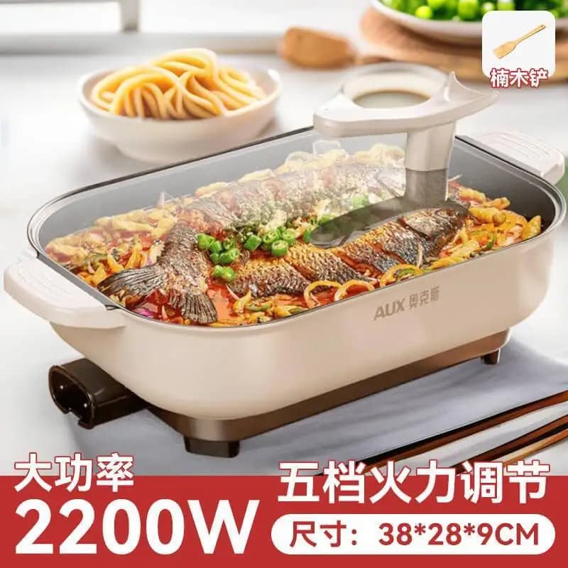 Electric hot pot household large-capacity multi-functional cooking pot barbecue integrated stir-fry hot pot