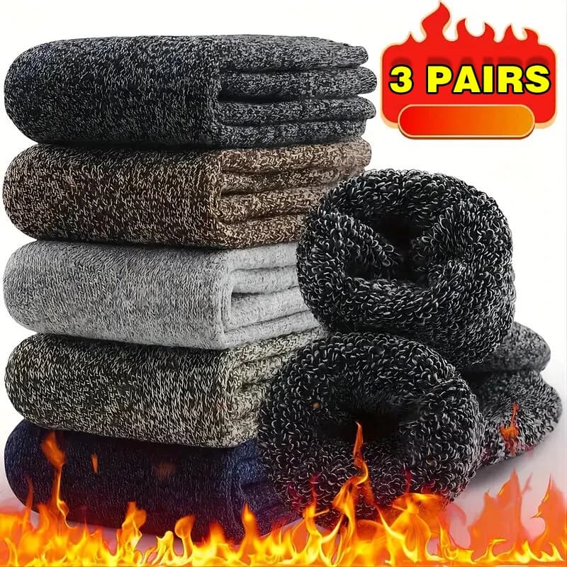 3 pairs of warm and thick winter men's socks with towel bottom, men's socks in wool, slippers socks, merino wool socks against cold snow, 39-44