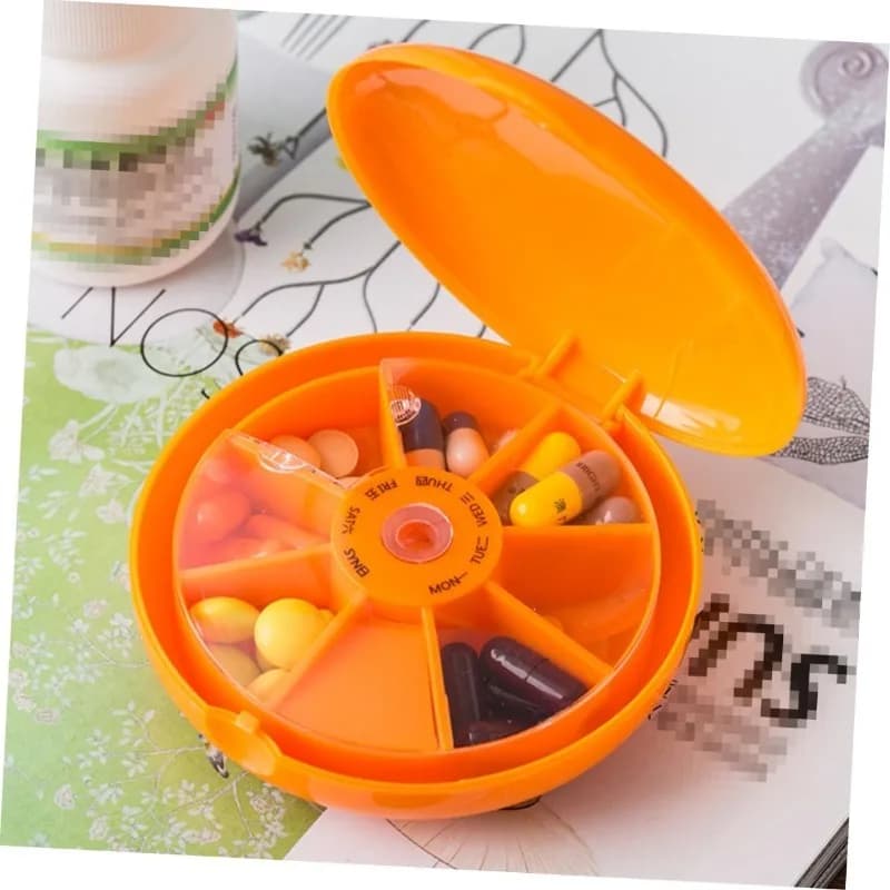 Weekly Pill Organizer 7 Compartment Rotating Pill Box for Daily Medication & Vitamins
