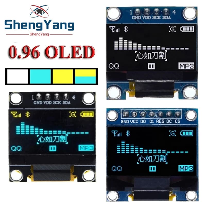 TZT 0.96 inch IIC SPI Serial 7/4Pin White/Blue/Yellow/Blue/Yellow Display Module OLED SSD1306 12864 LCD Screen Card for Arduino