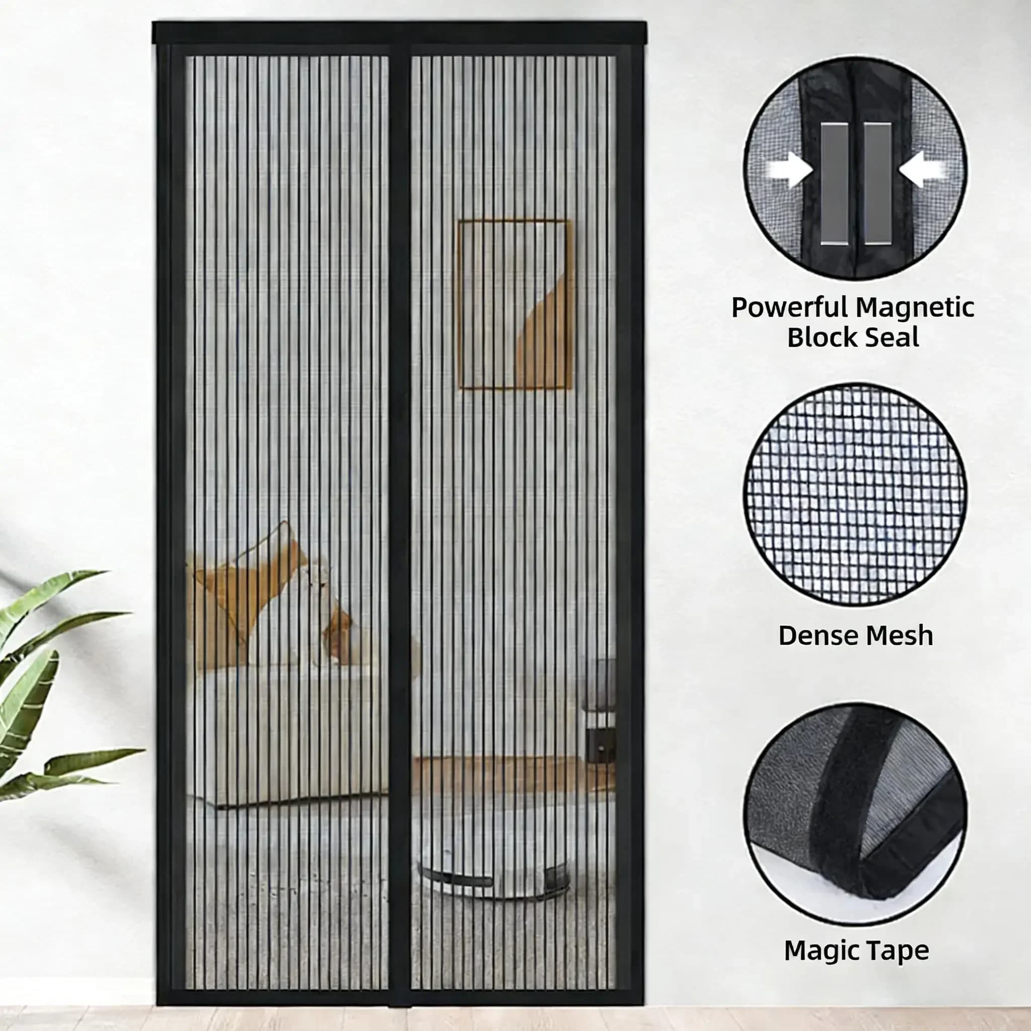 Magnetic Mosquito Screen Door Net Summer Anti Bug Fly Insect Mesh Curtain Self Closing Partition Hands Free No Drilling Magnetic Strip Install Household Bedroom