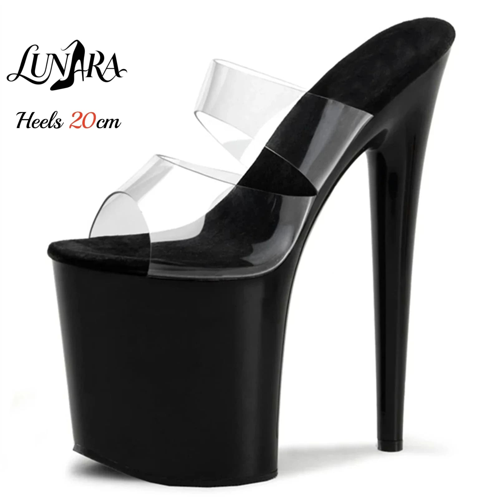 20cm Clear PVC Strappy Ultra High Platform High Heel Slide Sandals Open Toe Sexy Nightclub Runway Party Stage Performance Shoes