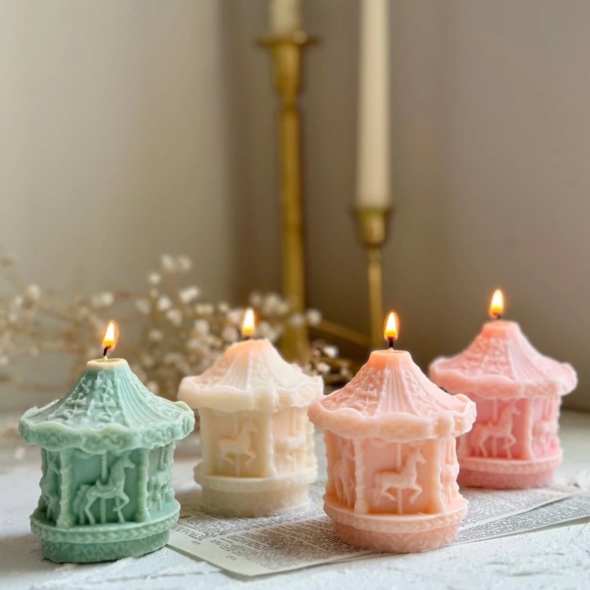 Stampo in silicone per candele a carosello 3D fai da te Merry-Go-Round Aroma Candela in gesso Stampi per ornamenti in resina Creazione di candele creative Decorazioni per la casa