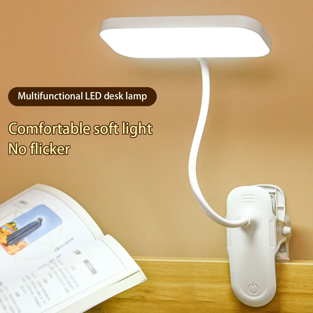 Lampada da tavolo a LED portatile con clip Lampada da scrivania con clip ricaricabile USB Lampada da lettura per letto Luce notturna Touch 3 modalità di attenuazione Luce di protezione degli occhi