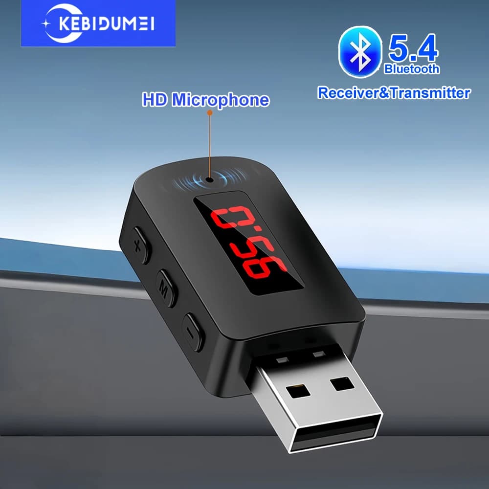 Bluetooth 5.4 Audio Transmitter Receiver Wireless Audio Adapter Dongle USB Speaker FM Module for Car Headphones