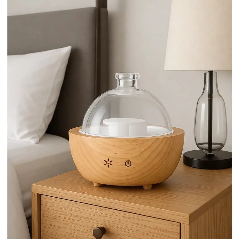 Diffusore di Aromi in Vetro e Legno Fatto a Mano 2025 Aggiornato, 200ml, Nebbia Fredda, LED 7 Colori, Senza Acqua, Spegnimento Automatico, per Casa e Ufficio, Regalo