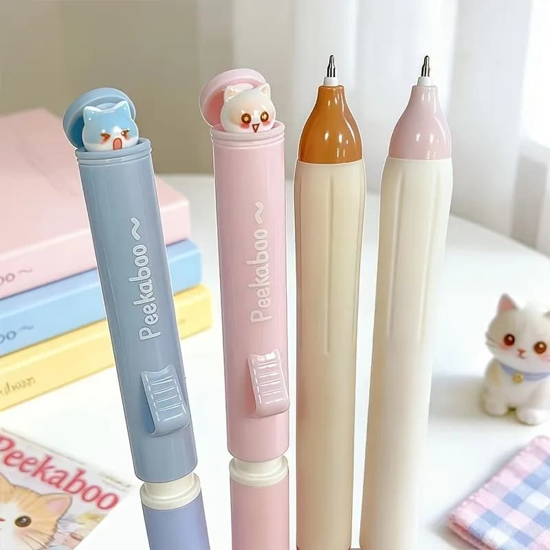 2 Penne a Sfera Creative a Forma di Gatto per Studenti e Ufficio, Nere, con Scrittura Fluida e Punta Affilata