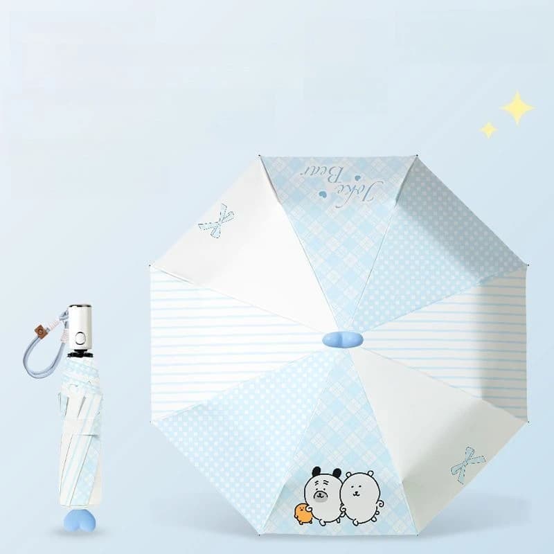 Joke Bear Automatic Folding Umbrella Black Glue Sunscreen Rain Sun Dual Use Anti UV Cartoon Parasol for Students Outdoor New
